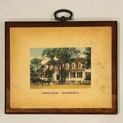 Original CORNWALL WOOD PRODUCTS South Paris, Maine Vintage Fine Art Print Wood Plaque Solid Antique Colonial Williamsburg VA Raleigh Tavern