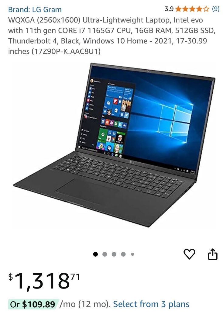 LG GRAM 17in laptop (i7, 16GB memory) 