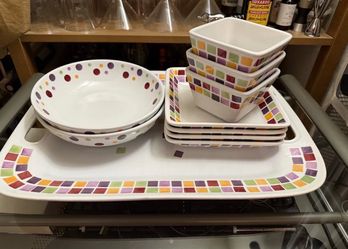 Pampered Chef Simple Additions Serving Set — Mosaic & Polka Dot (10 pieces)