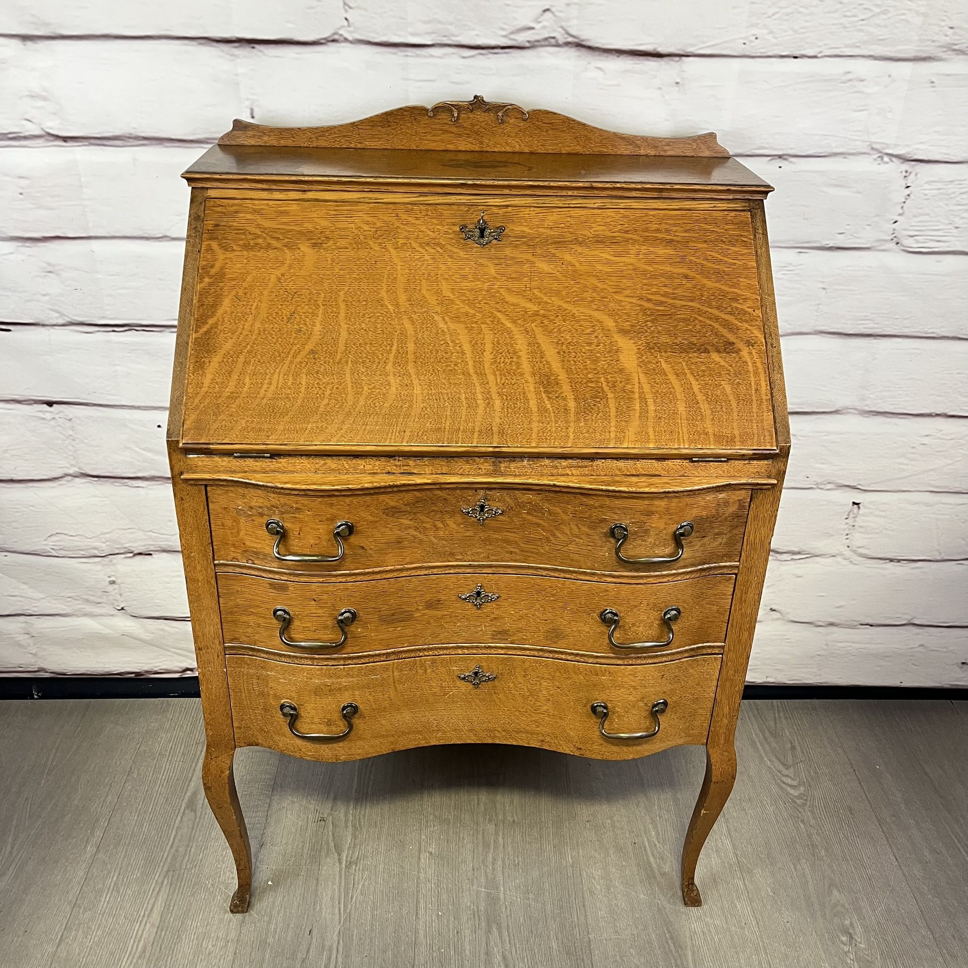 Vintage Antique Wood Secretary Desk W/ Key