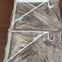 Pair of White Metal Shelf Brackets with Hanging Hooks - New in Package
