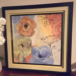 32" Framed Flower Abstract Art Print, Professionally Framed, Signed