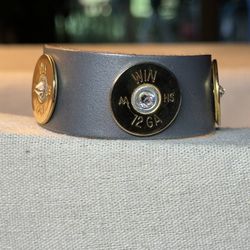 Grey Metallic Pearl Finished Genuine Leather Bracelet