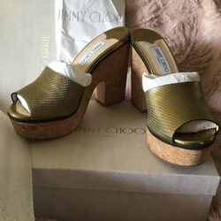 Jimmy Choo Gold Deedee Cork Heels