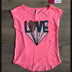 NEW Kids Children Girl Love Heart Diamond Sequin Top T-Shirt Tee
