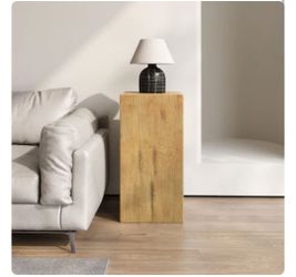 LOVMOR Wood Look Square Column MGO End Table H33.75inch Wood Like Distressed Finish Mix with Different Heights Indoor Outdoor Use Natural Color