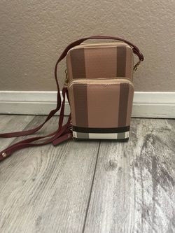 Tan and dark red crossover purse