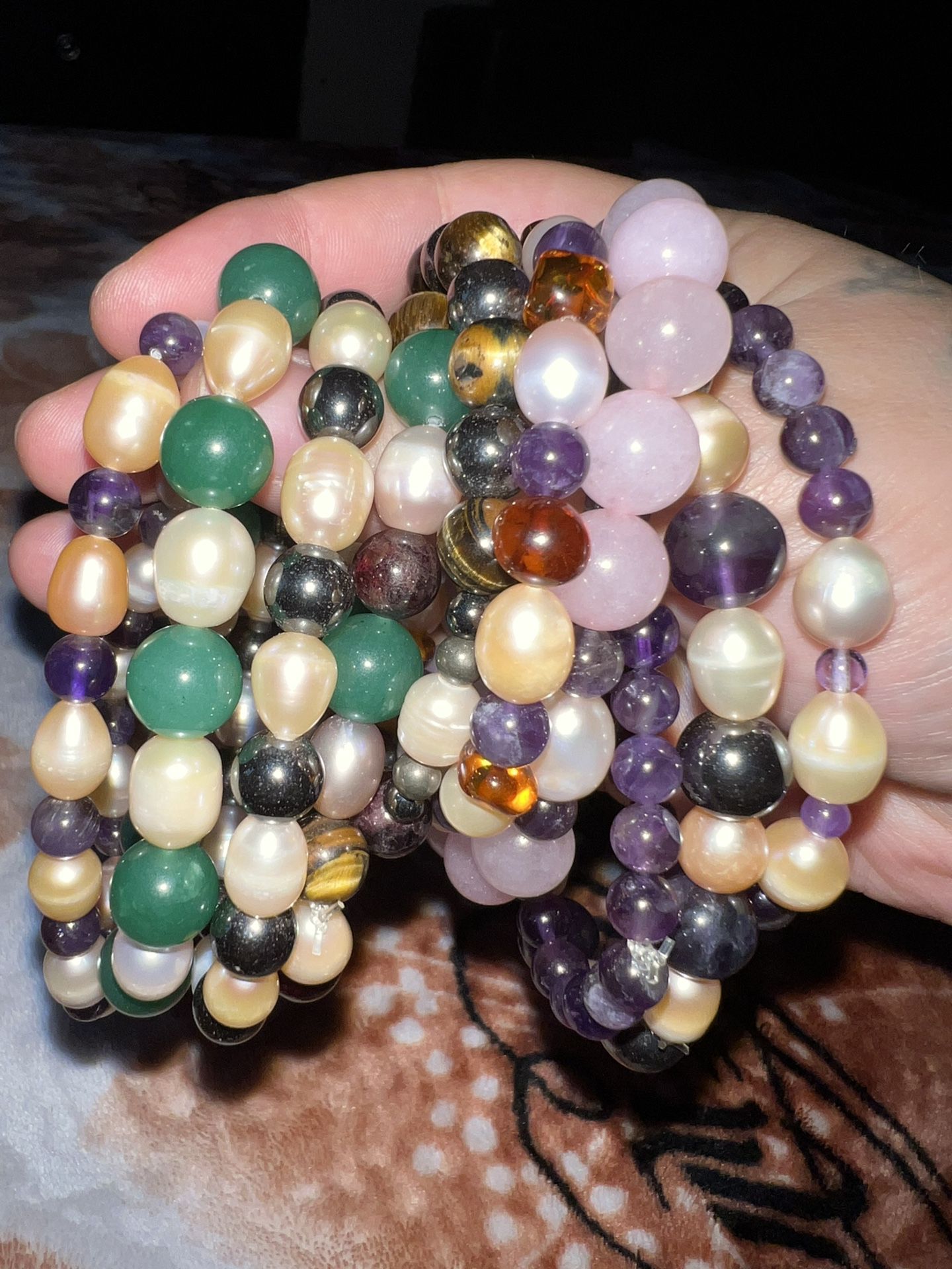 10 Gem Stone And Pearl Bracelets