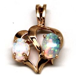 Ladies Opal/14K Gold Dual-Heart Pendant