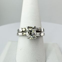 Ladies 1.50 TCW Princess Diamond  Solitaire 10k White Gold Wedding Ring Set Size 9.25 11049712