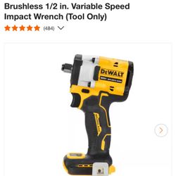 DEWALT ATOMIC 20V MAX Cordless Brushless 1/2 in. Variable Speed Impact Wrench (Tool Only)
