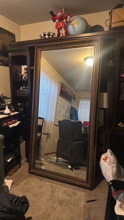 Large Floor Mirror with Ornate Dark Frame