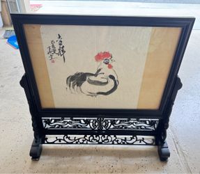 Wooden Display Stand / Tabletop Screen with Hand-Painted Artwork inside