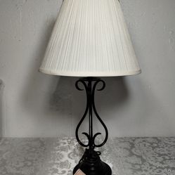 Black Table Lamp With Pleated Shade — Used Good Condition