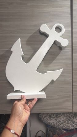 White wood anchor- coastal nautical decor