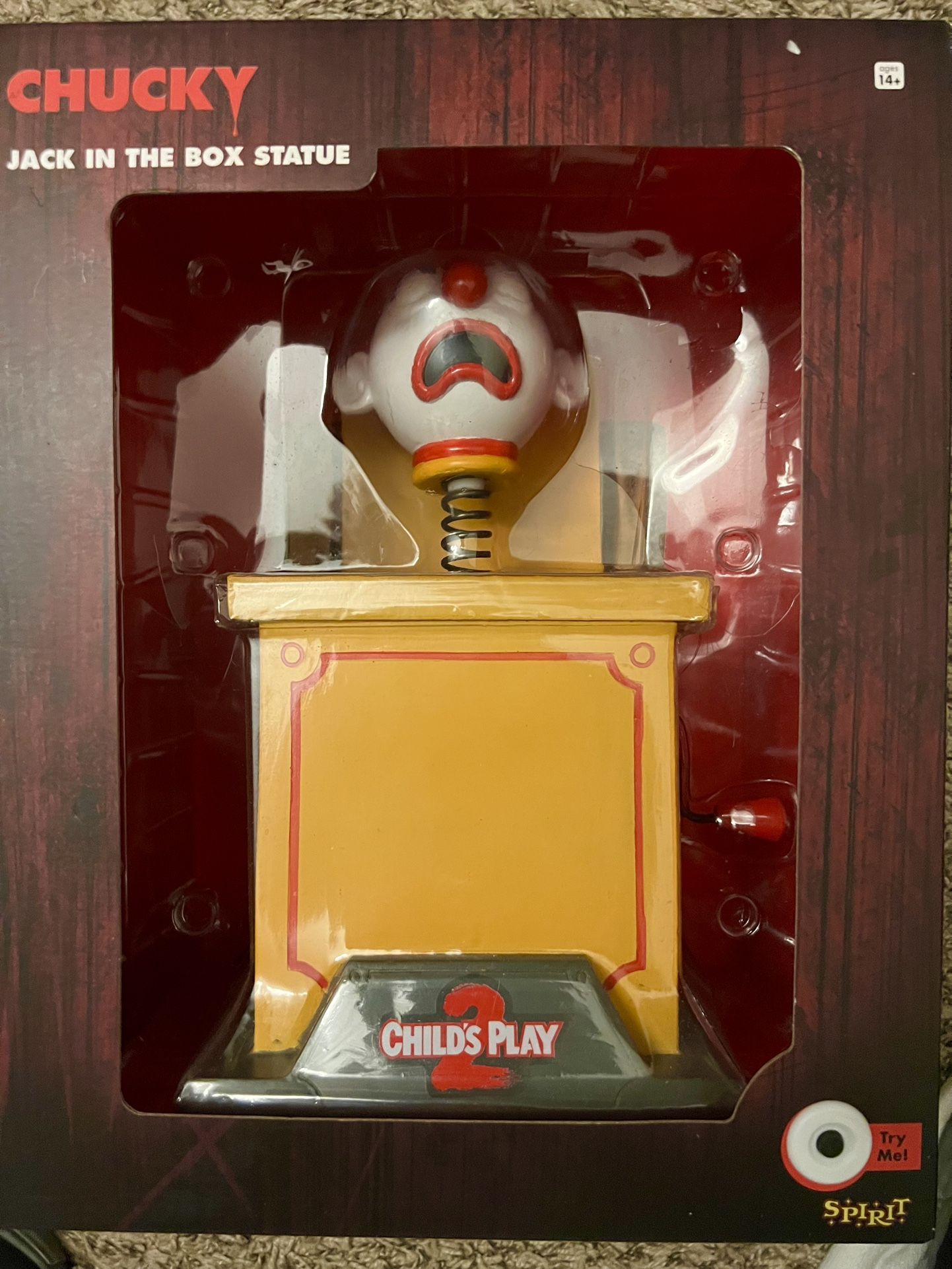 Spirit Halloween Childs Play 2 Chucky Jack In The Box Statue! New! Works Great!