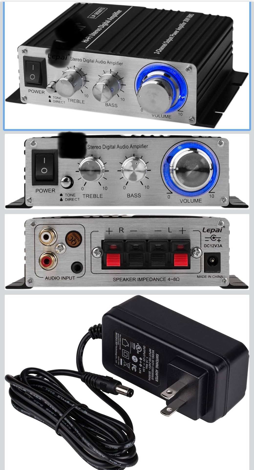 LP-2020TI Hi-Fi Mini Class D Stereo Amplifier - 20W Max at 4 Ohms, 12W Max at 8 Ohms, Digital Audio Solution with Power Supply