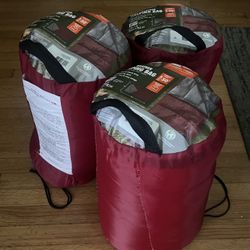 3 RED OZARK ADULT SLEEPING BAGS  NO STAINS OR RIPS