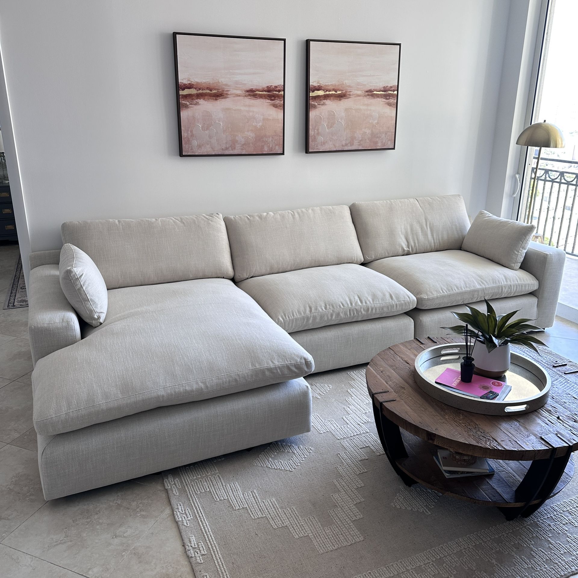 NEW Beige Linen Cloud Couch Sectional
