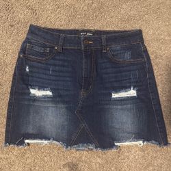 Dark Denim Distressed Mini Jean Skirt 