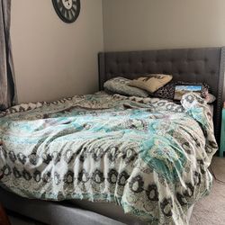 Grey beautiful queen bed With box Spring And Mattress