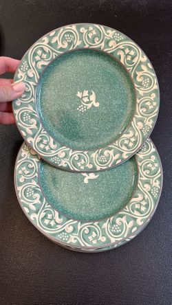 Sango Teal and Cream Decorative Dinner Plates - Vine & Grape Motif