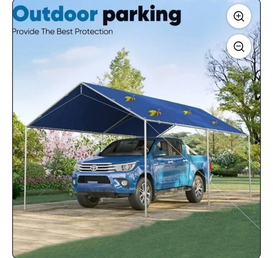 10x20ft Upgraded Heavy Duty Galvanized Car Cover Carport Outdoor Boat Shelter with 3 Reinforced Steel Cables - Blue