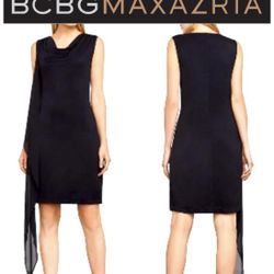 BCBGMaxAzria Malory Cascade Side Drape Dress Black Sz Small 