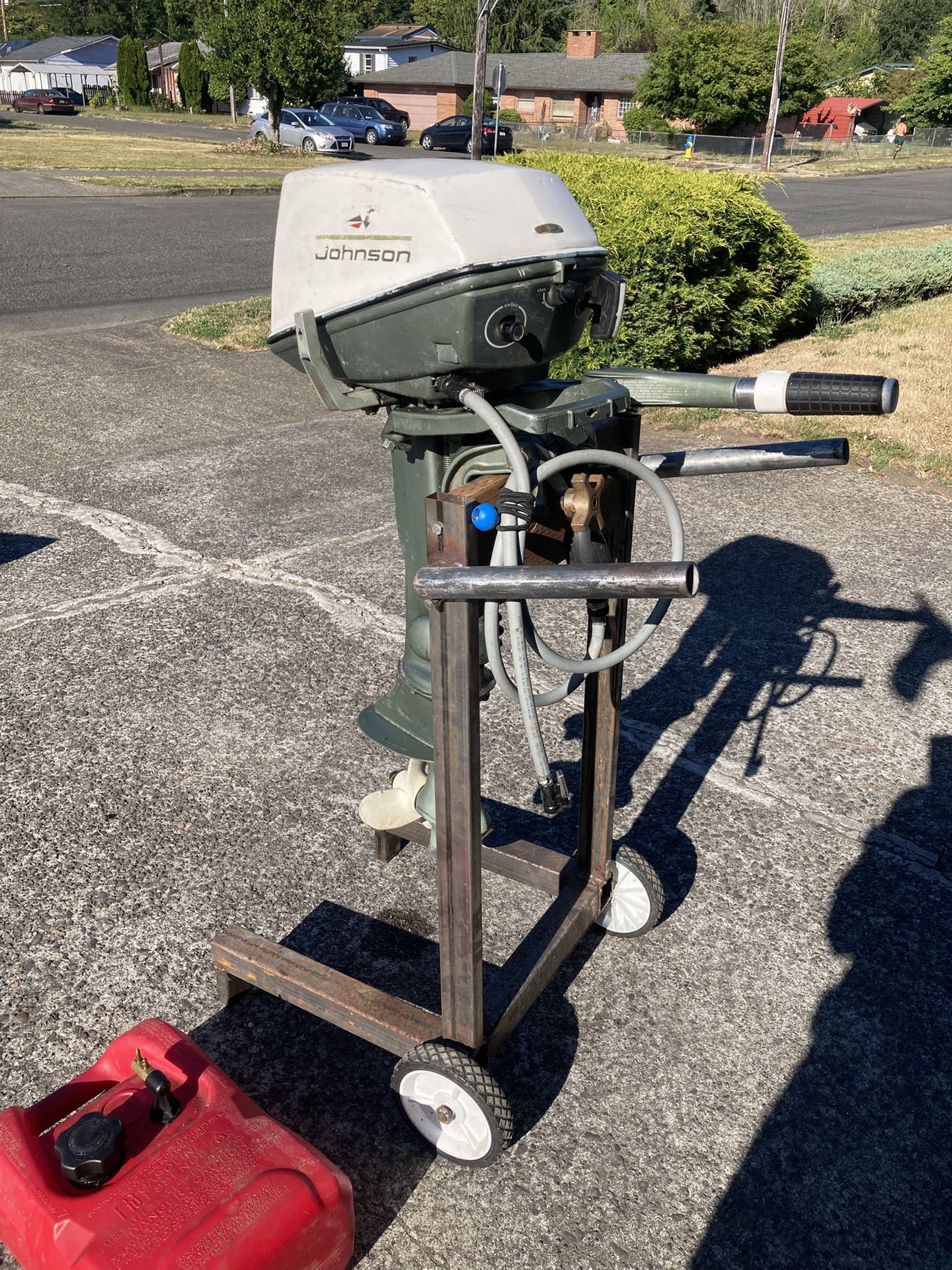 6 Hp Johnson Outboard Motor, Tank And Hose