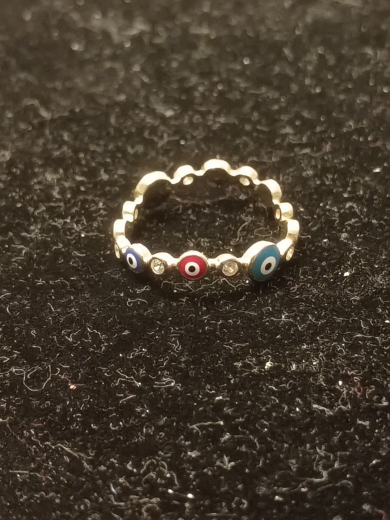 925 Sterling Silver Gold Plated Evil Eye Ring
