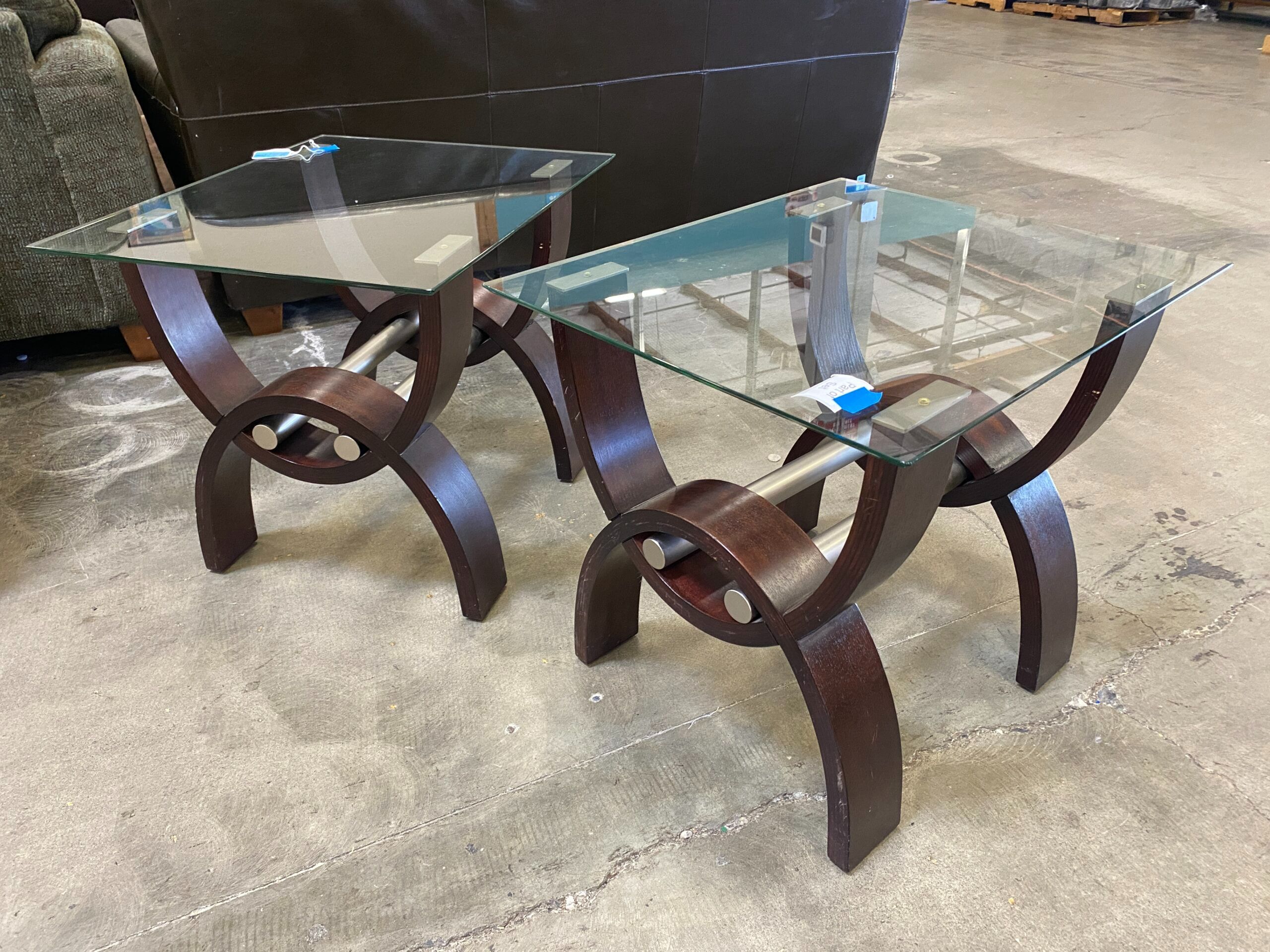 KLAUSSNER Quantum Curved Wood Base End Tables with Glass Top