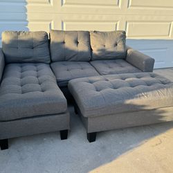 Gray Modern Sectional Sofa Couch With Reversible Chaise 