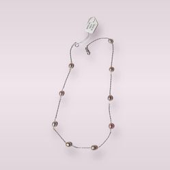 Lee Sands 925 Silver Cultured Pearl Station Necklace 