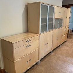 Birch Veneer  Office Cabinet 7 Sets With File Drawer And Ash Veneer Shelves