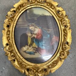 19th-century Florentine miniature painting of the Madonna and Child in a gilded frame.