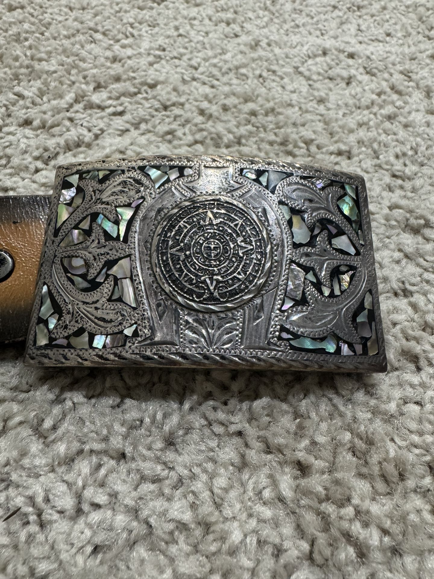 Vintage 925 Sterling Silver Mexican Aztec Mayan Calendar Men's Belt Buckle