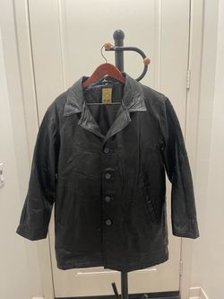 Black Leather Button-Up Jacket