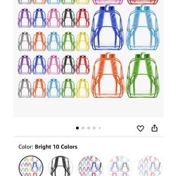 Amylove 48 Pcs Clear Backpack bulk for Stadium Events Heavy Duty PVC Transparent Bookbag for College Workplace Security (15 Inches,Bright 10 Colors)