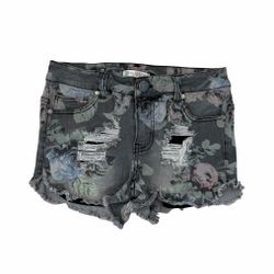 Love Fire Juniors 7 Gray Floral Jean Shorts Distressed Frayed Hem