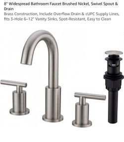 8" Widespread Bathroom Faucet Brushed Nickel with Drain