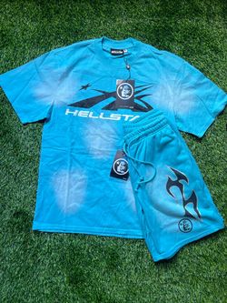 Hellstar Shit & short set - Sky Blue cloud spray☁️