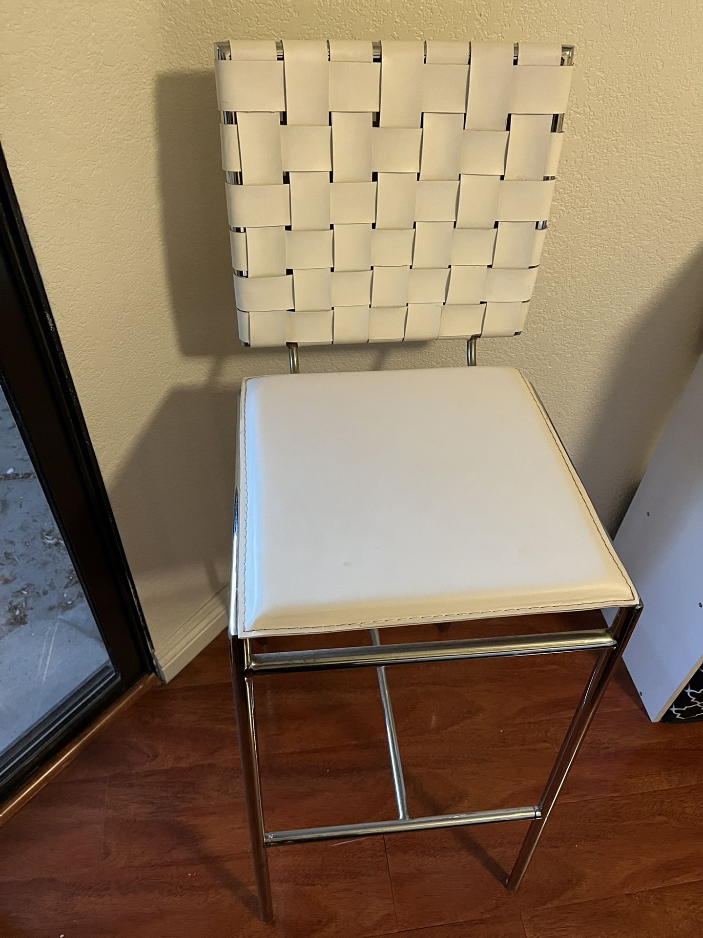 3 White Leather Bar Stools