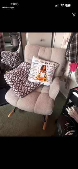 Beige Boucle Accent Chair with Wood Legs