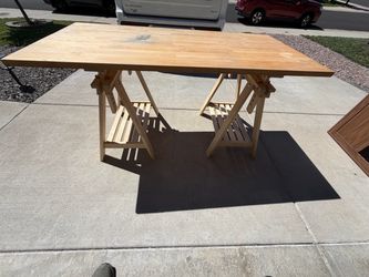 Solid Wood Workbench / Craft Table with Sawhorse Bases