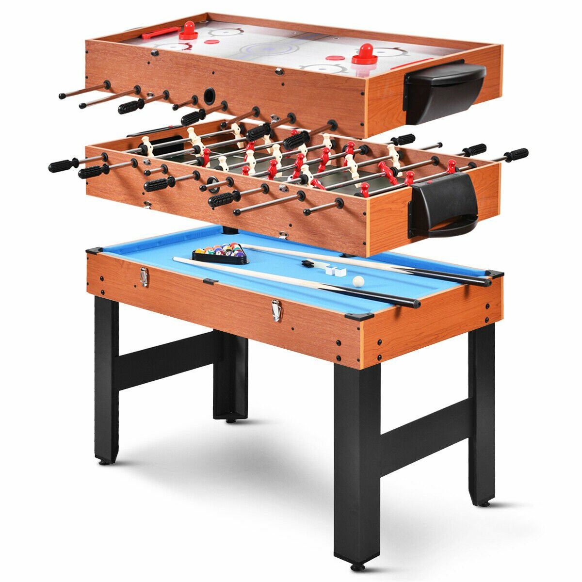 A22-19- 48'' 3-In-1 Multi Combo Game Table Foosball Soccer Billiards Pool Hockey For Kids