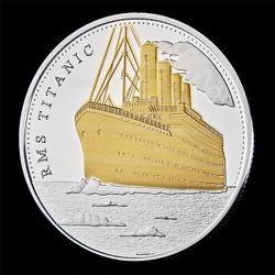 GREAT TITANIC MEMORIES OF US HISTORY SOUVENIR COIN SILVER & GOLD PLATED BY PLASTIC CAPSULE**28.5GR**