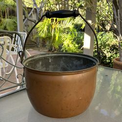 Old Copper Kettle with Iron Handle &Wooden Grip