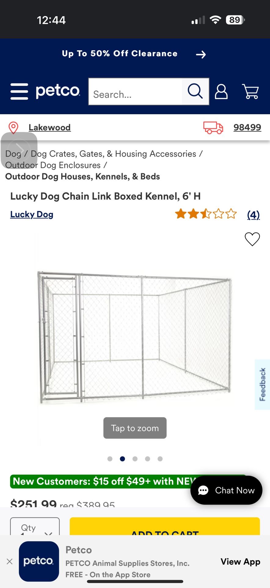 Used -  Lucky Dog Chain Link Boxed Kennel, 6’ Long x 6' High x 6’ Wide