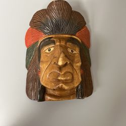 Chief head sculpture/Hand carved Native Indian head/Wall decor/Wall Hanging.