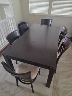 Dark Wood Dining Table with 4 Chairs — 71in x 38.5in